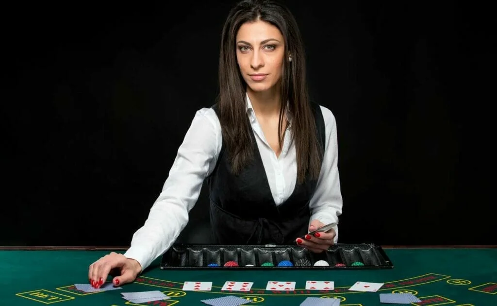 Meja dealer dalam tampilan kasino live untuk layar mobile